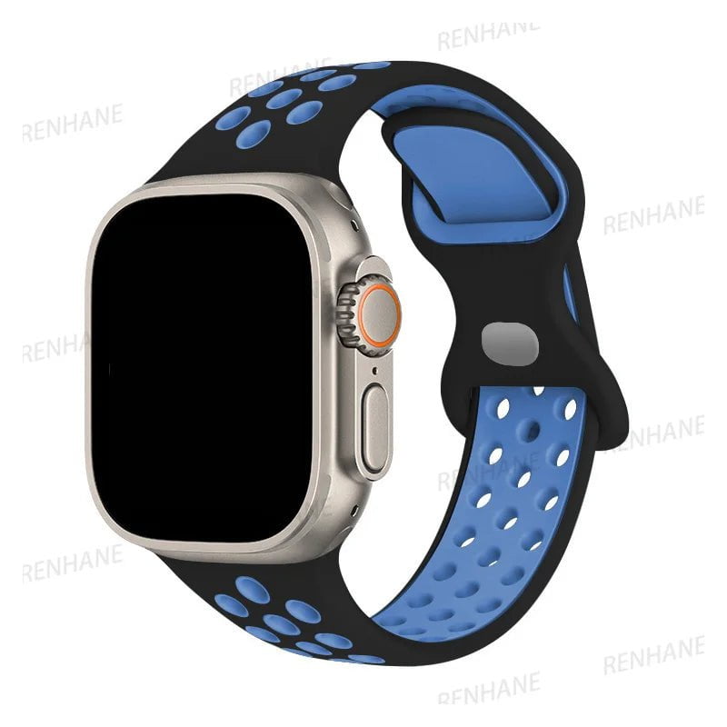 Storazone 3 Black Royal Blue / 38mm 40mm 41mm Silicone Strap For Apple Watch band 8 7 45mm 41mm 49 44mm 42mm 40mm 38mm Breathable Wristband For iWatch series 6 5 4 3 SE Ultra