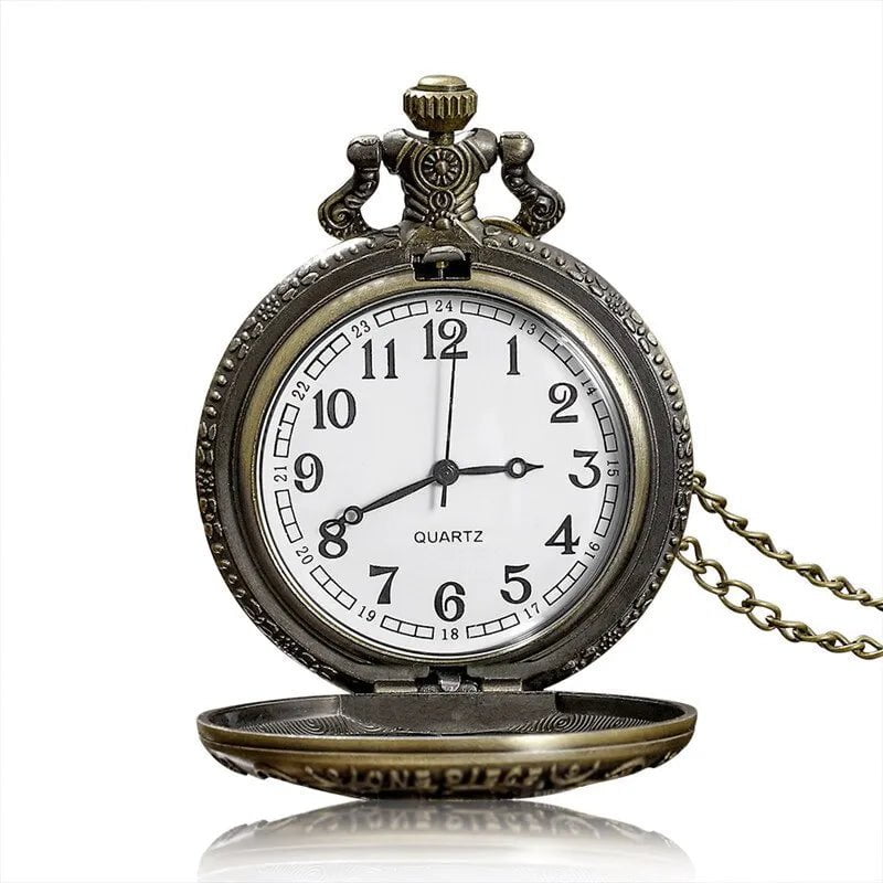 Storazone 3 Exquisite Famous Anime Yellow Hat Hollow Carved Quartz Pocket Watch Necklace Pendant Gifts For Women Man with Fob Chain