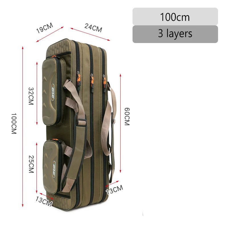 Storazone 3 layer 100cm Multifunctional Hard Spinning Fishing Rod Bag 2/3/4 Layers 80CM-130CM Fishing Tackle Bags 1680D Oxford Reel Gear Storage Case