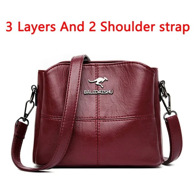 Storazone 3 Layers Burgundy Women Embroidery Tote Bag High Quality Leather Ladies Handbags 2022 Women Shoulder Bag Small Crossbody Bags For Women Sac a Main