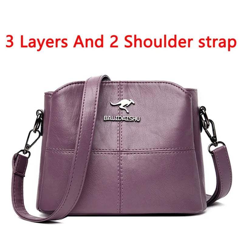 Storazone 3 Layers Purple Women Embroidery Tote Bag High Quality Leather Ladies Handbags 2022 Women Shoulder Bag Small Crossbody Bags For Women Sac a Main