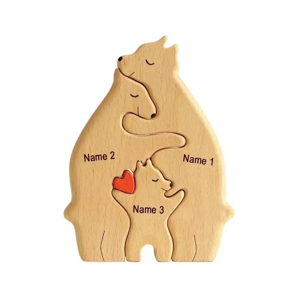 Storazone 3 members Free Engraving Personalized Custom Bear Family Wooden Puzzle Christmas Birthday Gift Family Name Sculpture 2-7 Names Desk Decor