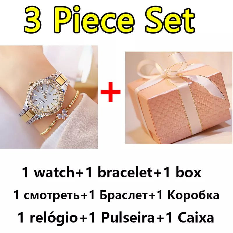 Storazone 3 pcs silver gold / CHINA 2023 Ladies Wrist Watches Dress Gold Watch Women Crystal Diamond Watches Stainless Steel Silver Clock Women Montre Femme 2022