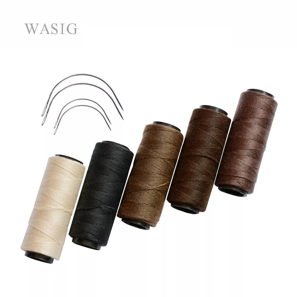 Storazone 3 Rolls/5 Rolls Hair Weaving Threads With 4 pcs C Curved Needles Wig Making Tools Sewing Thread