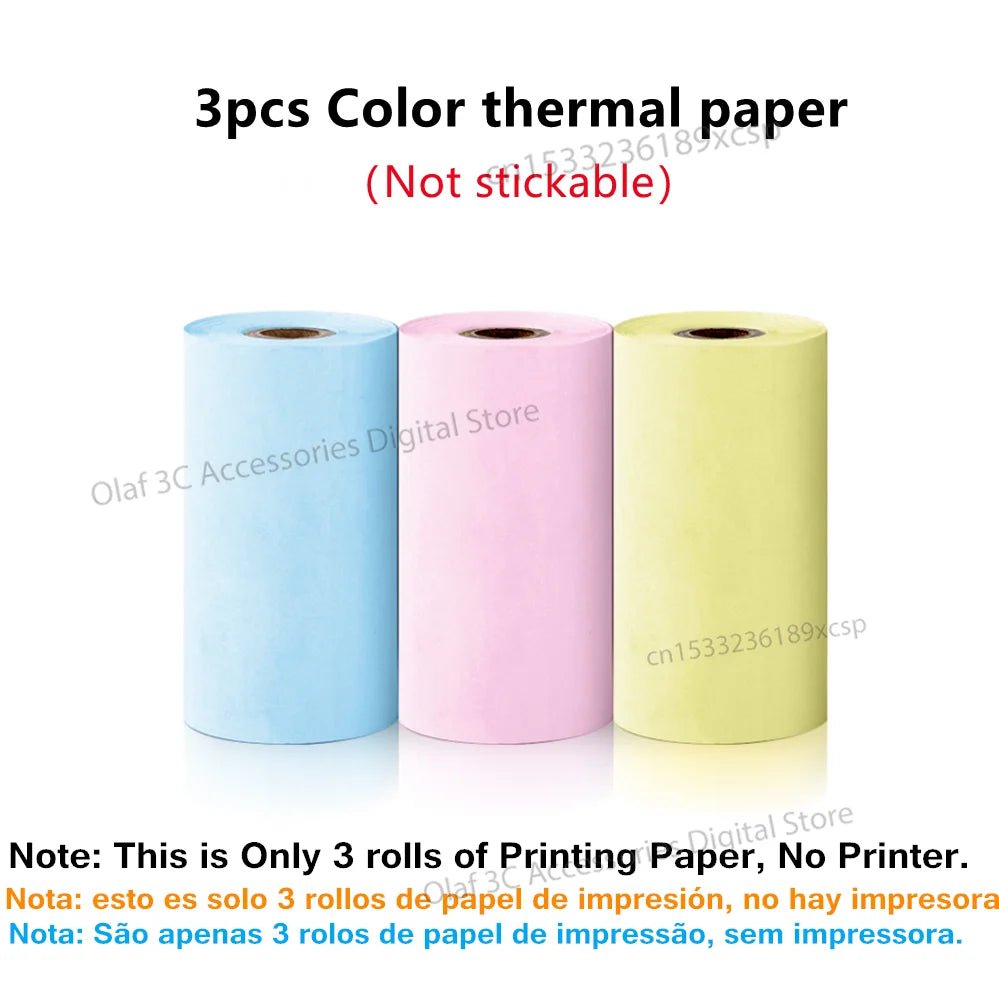 Storazone 3 rolls Color Paper Portable Mini Label Printer Photo Thermal Adhesive Labels Printers Inkless Bluetooth Pocket Mini Printer Stickers Maker 57MM