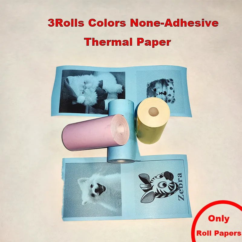 Storazone 3 Rolls Colors Paper Fun Print Portable Thermal Self-adhesive Stickers Photo Printer HD Mini Bluetooth 57*25mm Supplies 2d Label Maker For Phone