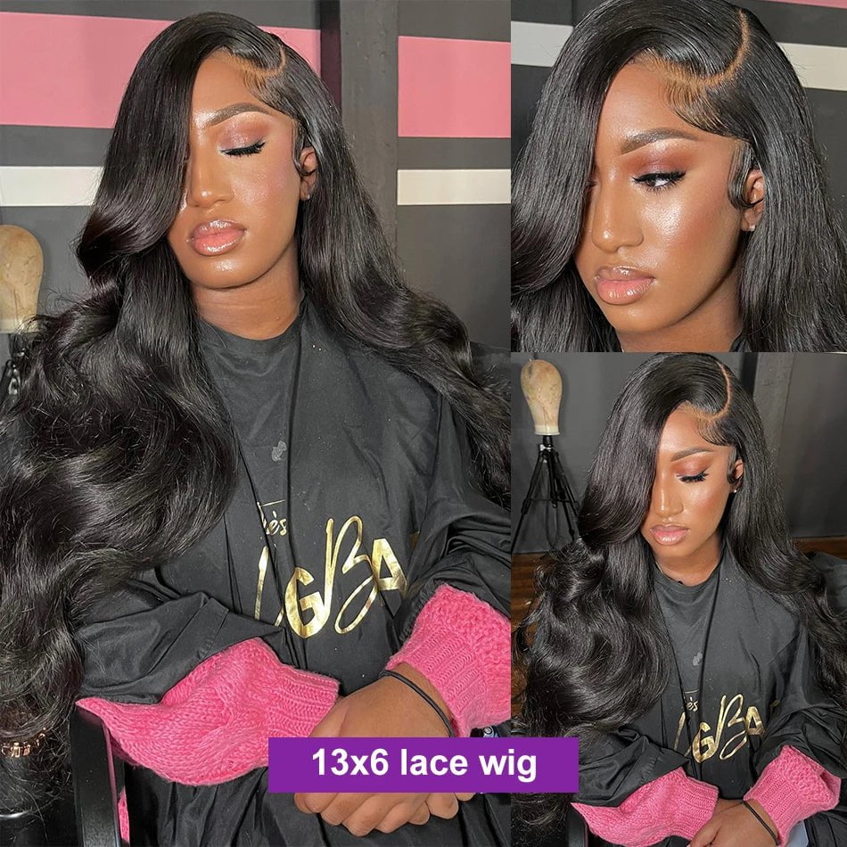 Storazone 300% High Density 13x6 HD Transparent Body Wave Lace Frontal Human Hair Wig 30 40 Inch 13x4 Lace Front Wig PrePlucked For Women