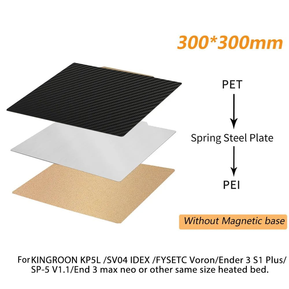 Storazone 300-no Magnetic Base / CHINA Double Side PET Carbon Fiber+PEI Spring Steel Sheet PEI Magnetic Build Plate 180/220/235/310/350 Heatbed for Ender 3 p1p Upgrade