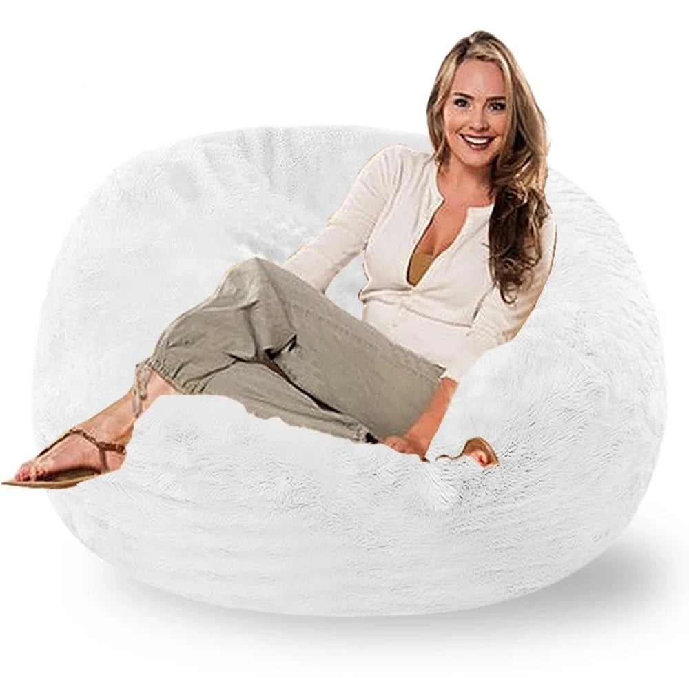 Storazone 317-white-cover / 4ft-D120cm-cover OTAUTAU 4/5ft Fluffy Faux Fur Bean Bag Pouf Cover Beanbag Sofa Bed Lounger Couch Corner Seat Puff Lazy Chair Recliner DD003