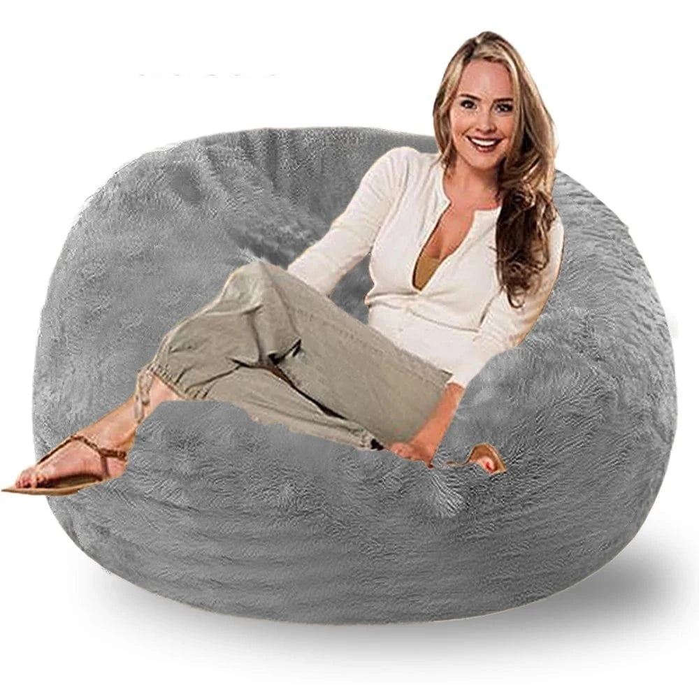 Storazone 328-light grey-cover / 4ft-D120cm-cover OTAUTAU 4/5ft Fluffy Faux Fur Bean Bag Pouf Cover Beanbag Sofa Bed Lounger Couch Corner Seat Puff Lazy Chair Recliner DD003