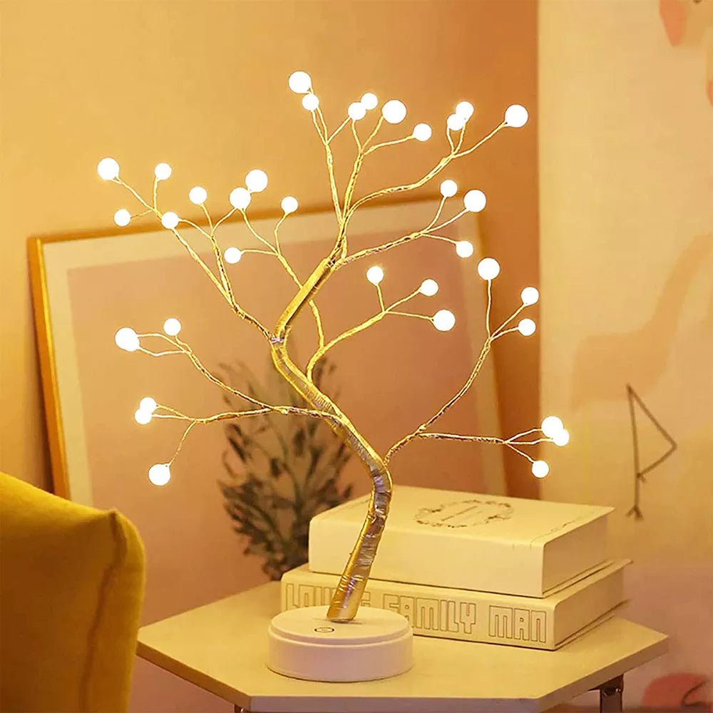 Storazone 36 Leds Warm White Battery/USB Table Lamp 36/60/72/108 Leds Tree Night Light Touch Copper Wire Lamp Home Party Wedding Indoor Christmas Decoration