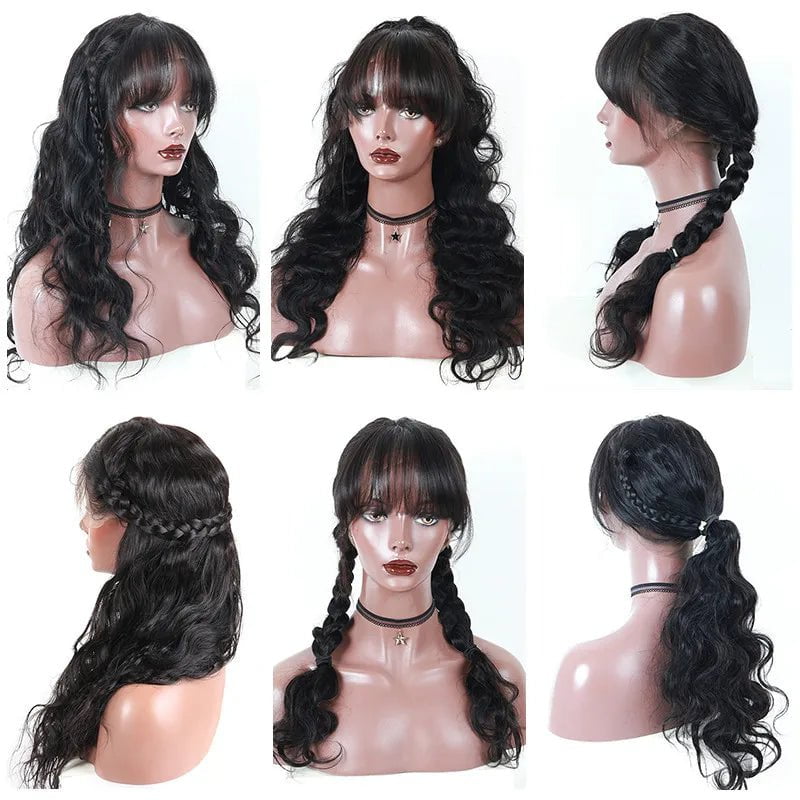 Storazone 360 Lace Frontal Wig With Bangs Body Wave 250 Density 13x6 Lace Front Human Hair Wigs Pre Plucked Fake Scalp 370 Dolago Remy