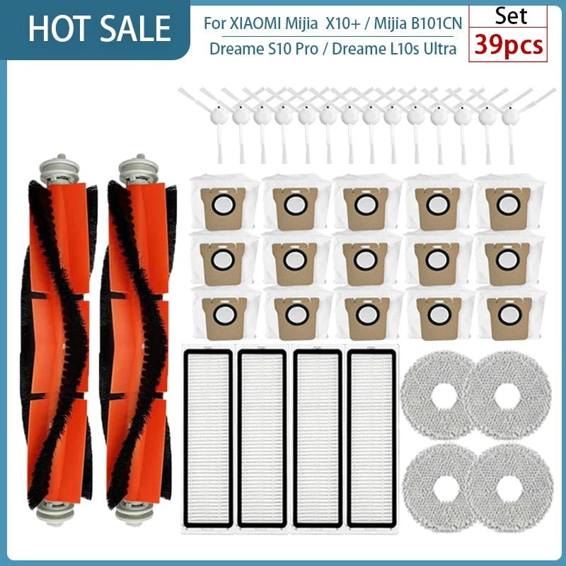 Storazone 39PCS For XIAOMI Mijia Omni 1S B101CN  B116 X10+ Accesories Dreame L10s Ultra / S10 Pro Main Side Brush Hepa Filter Mop Dust Bag Parts