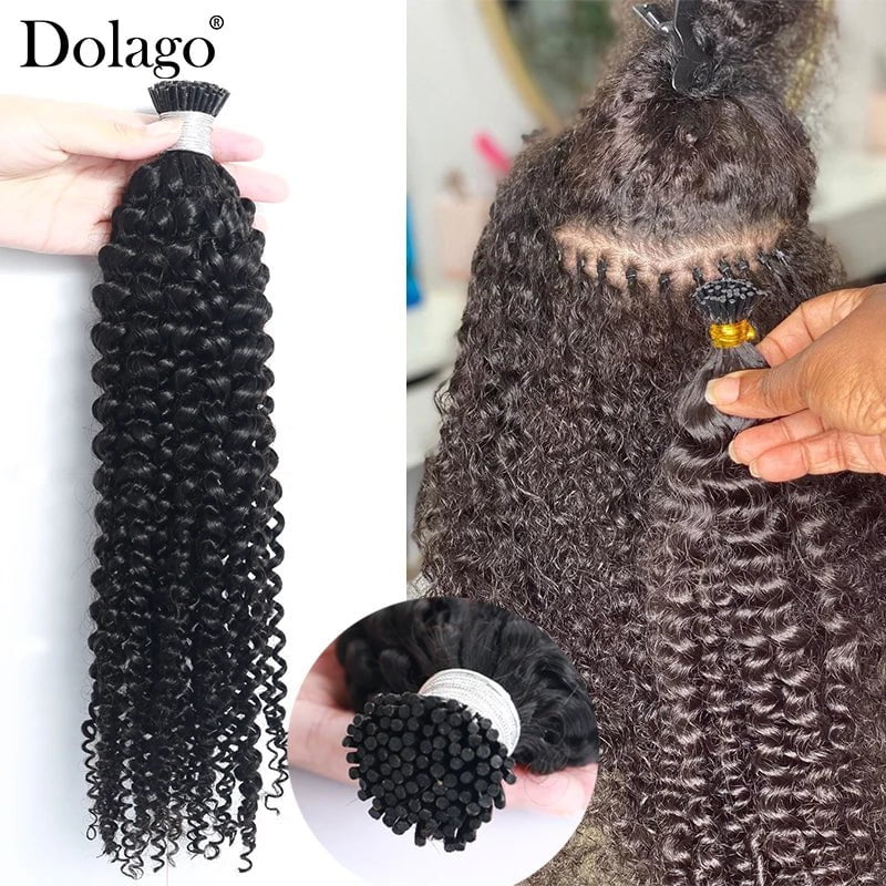 Storazone 3C 4A Afro Kinky Curly I Tip Microlinks Human Hair Extensions Mongolian Virgin F Tips Hair Extensions Bulk Hair Black For Women