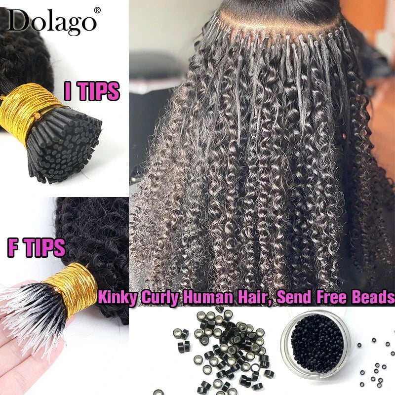 Storazone 3C 4A Afro Kinky Curly I Tip Microlinks Human Hair Extensions Mongolian Virgin F Tips Hair Extensions Bulk Hair Black For Women