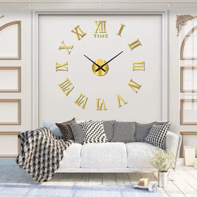 Storazone 3D Acrylic Digital Wall Clock Roman Numerals Design Mirror Wall Clock Fashion Large Round Wall Clock DIY Self Adhesive Clocks