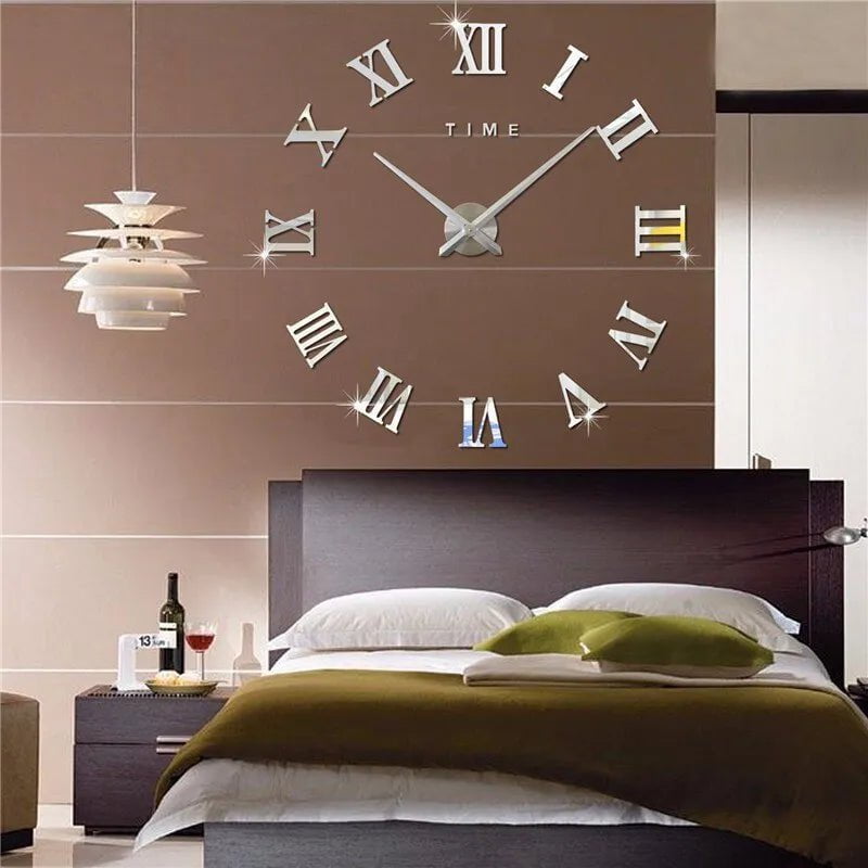 Storazone 3D Acrylic Digital Wall Clock Roman Numerals Design Mirror Wall Clock Fashion Large Round Wall Clock DIY Self Adhesive Clocks