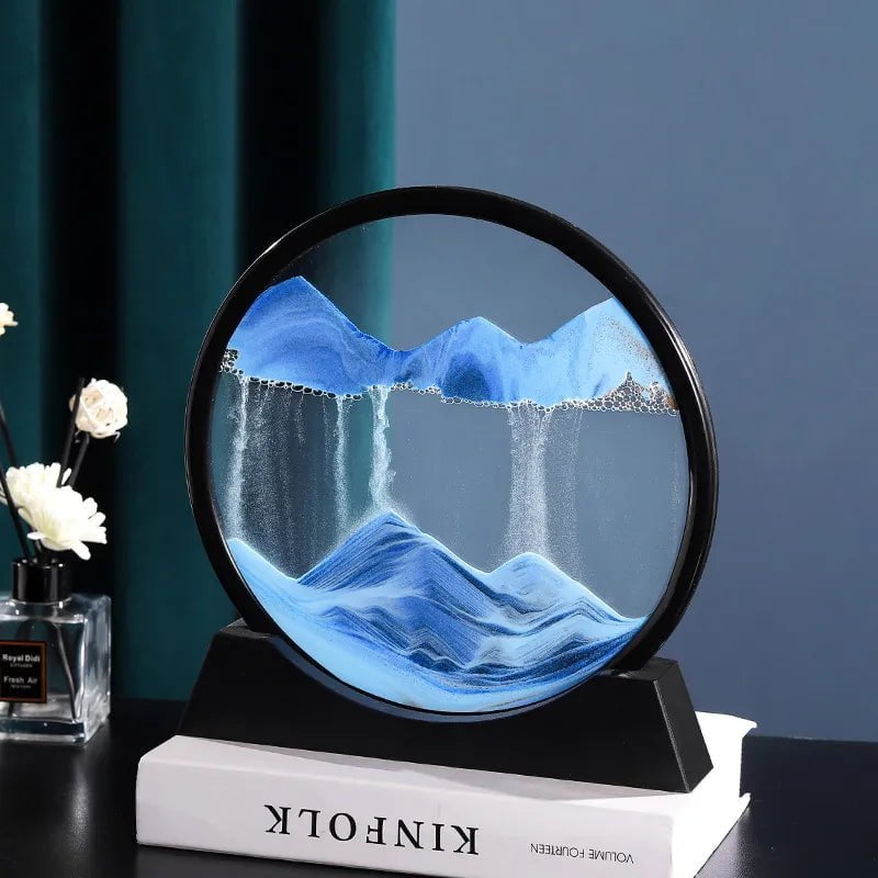 Storazone 3D Moving Sand Art Picture Round Glass Deep Sea Sandscape Hourglass Quicksand Craft Flowing Painting Office Home Decor Gift