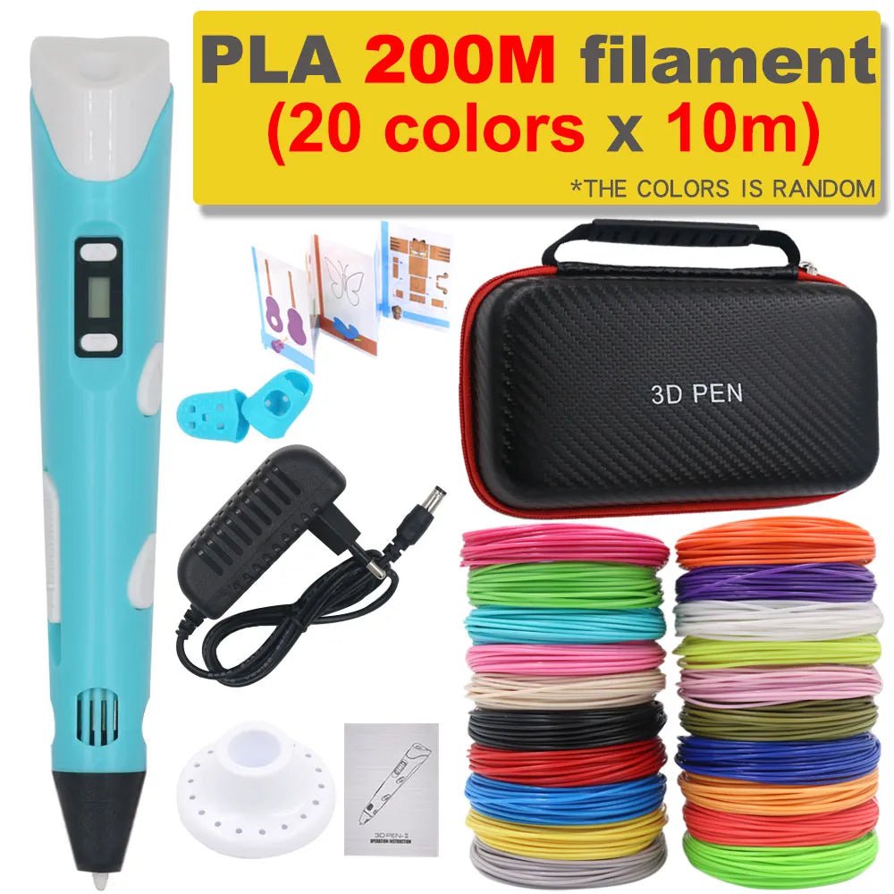 Storazone 3D Pen 3D Printing Pen DIY Drawing Pen 200M PLA Filament Kids Birthday Kids Christmas Gift with Power Adapter Travel Storage Box