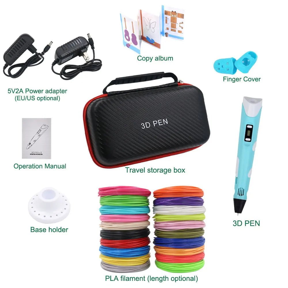 Storazone 3D Pen 3D Printing Pen DIY Drawing Pen 200M PLA Filament Kids Birthday Kids Christmas Gift with Power Adapter Travel Storage Box