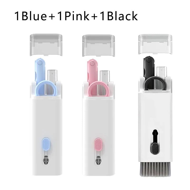 Storazone 3PCS Mixed Color1 7-in-1 Cleaning Kit Computer Keyboard Cleaner Brush Earphones Cleaning Pen For Headset Phone Cleaning Tools Keycap Puller Set