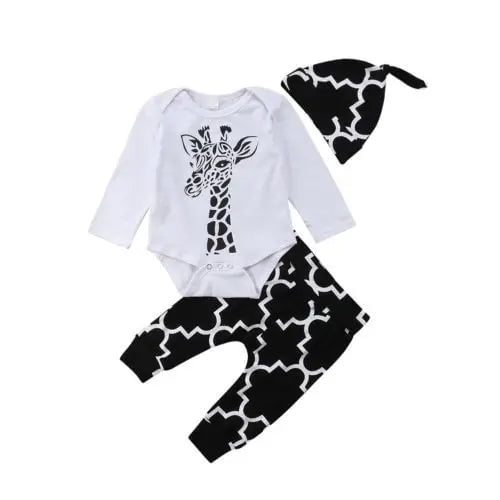 Storazone 3pcs  Newborn Baby Boys clothes  Cotton deer long sleeve Romper+ Pants +Hat Outfits Clothes Set