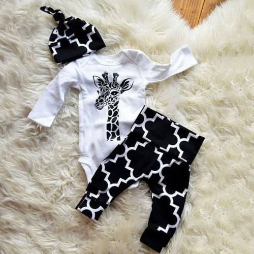 Storazone 3pcs  Newborn Baby Boys clothes  Cotton deer long sleeve Romper+ Pants +Hat Outfits Clothes Set