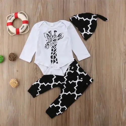 Storazone 3pcs  Newborn Baby Boys clothes  Cotton deer long sleeve Romper+ Pants +Hat Outfits Clothes Set