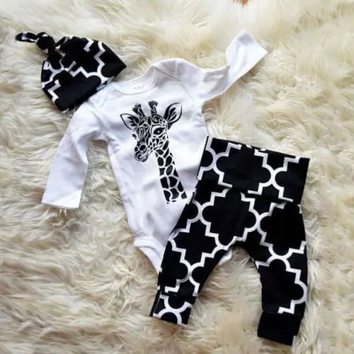 Storazone 3pcs  Newborn Baby Boys clothes  Cotton deer long sleeve Romper+ Pants +Hat Outfits Clothes Set