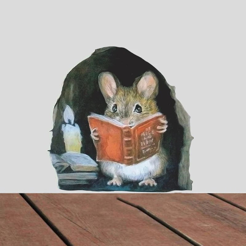 Storazone 3pcs Realistic Mouse Hole Wall Stickers for Corner Stairs Funny Home Decor Pvc Vinyl Opaque Wallpaper for Living Room Decoration