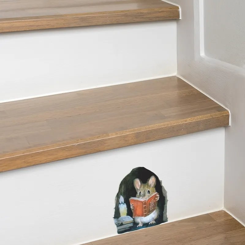 Storazone 3pcs Realistic Mouse Hole Wall Stickers for Corner Stairs Funny Home Decor Pvc Vinyl Opaque Wallpaper for Living Room Decoration
