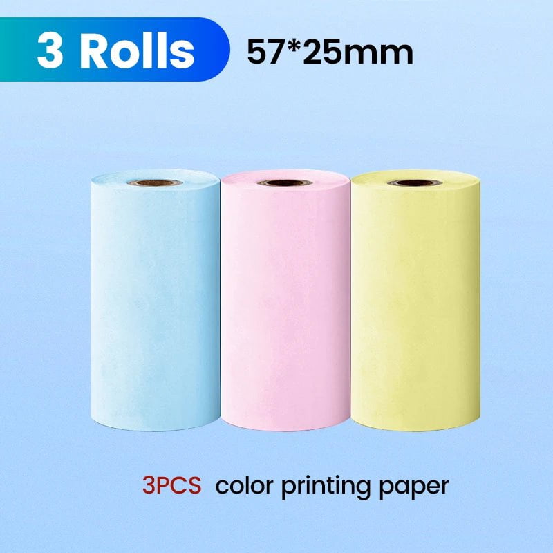 Storazone 3pcs Thermal Color Mini Printer Paper Self-adhesive Thermal Papers HD Color Label Printers Wireless Bluetooth Photo Inkless Printing Universal 57mm