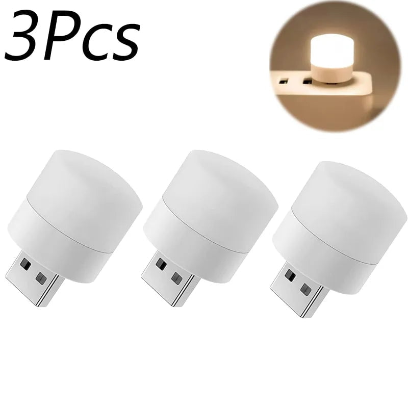 Storazone 3pcs Warm 1-10Pcs Mini USB Night Light Warm White Eye Protection Book Reading Light USB Plug Computer Mobile Power Charging LED Night Lamp