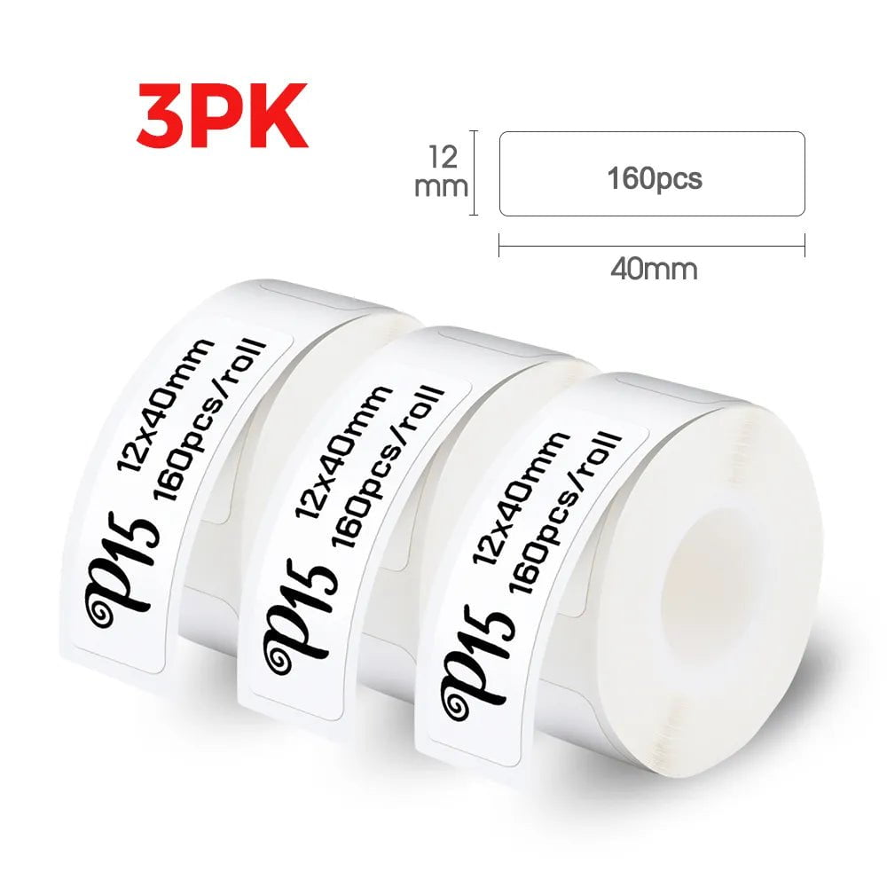 Storazone 3PK 12x40mm White P15 Thermal Label Printer Similar as D11 D110 D101 Mini Label Maker Portable Sticker Label Machine or 3PK-6PK 12mm Label Paper