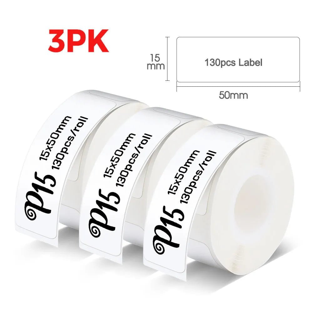 Storazone 3PK 15x50mm White P15 Thermal Label Printer Similar as D11 D110 D101 Mini Label Maker Portable Sticker Label Machine or 3PK-6PK 12mm Label Paper