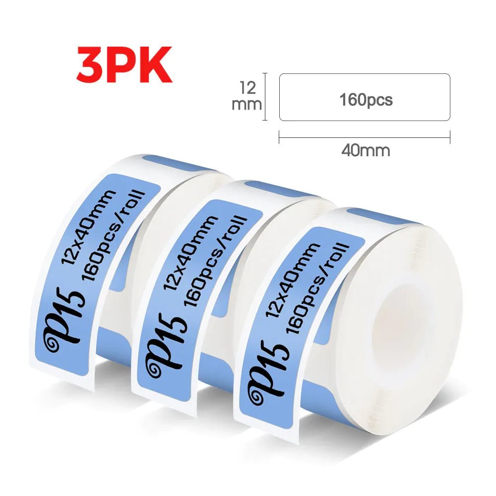 Storazone 3PK Blue Label P15 Thermal Label Printer Similar as D11 D110 D101 Mini Label Maker Portable Sticker Label Machine or 3PK-6PK 12mm Label Paper