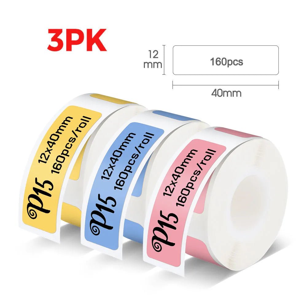Storazone 3PK Color Label P15 Thermal Label Printer Similar as D11 D110 D101 Mini Label Maker Portable Sticker Label Machine or 3PK-6PK 12mm Label Paper