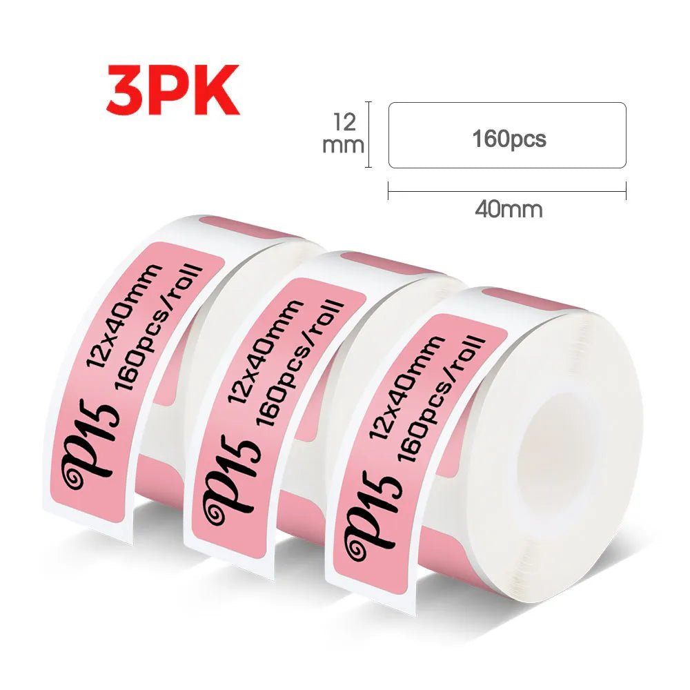 Storazone 3PK Pink Label P15 Thermal Label Printer Similar as D11 D110 D101 Mini Label Maker Portable Sticker Label Machine or 3PK-6PK 12mm Label Paper