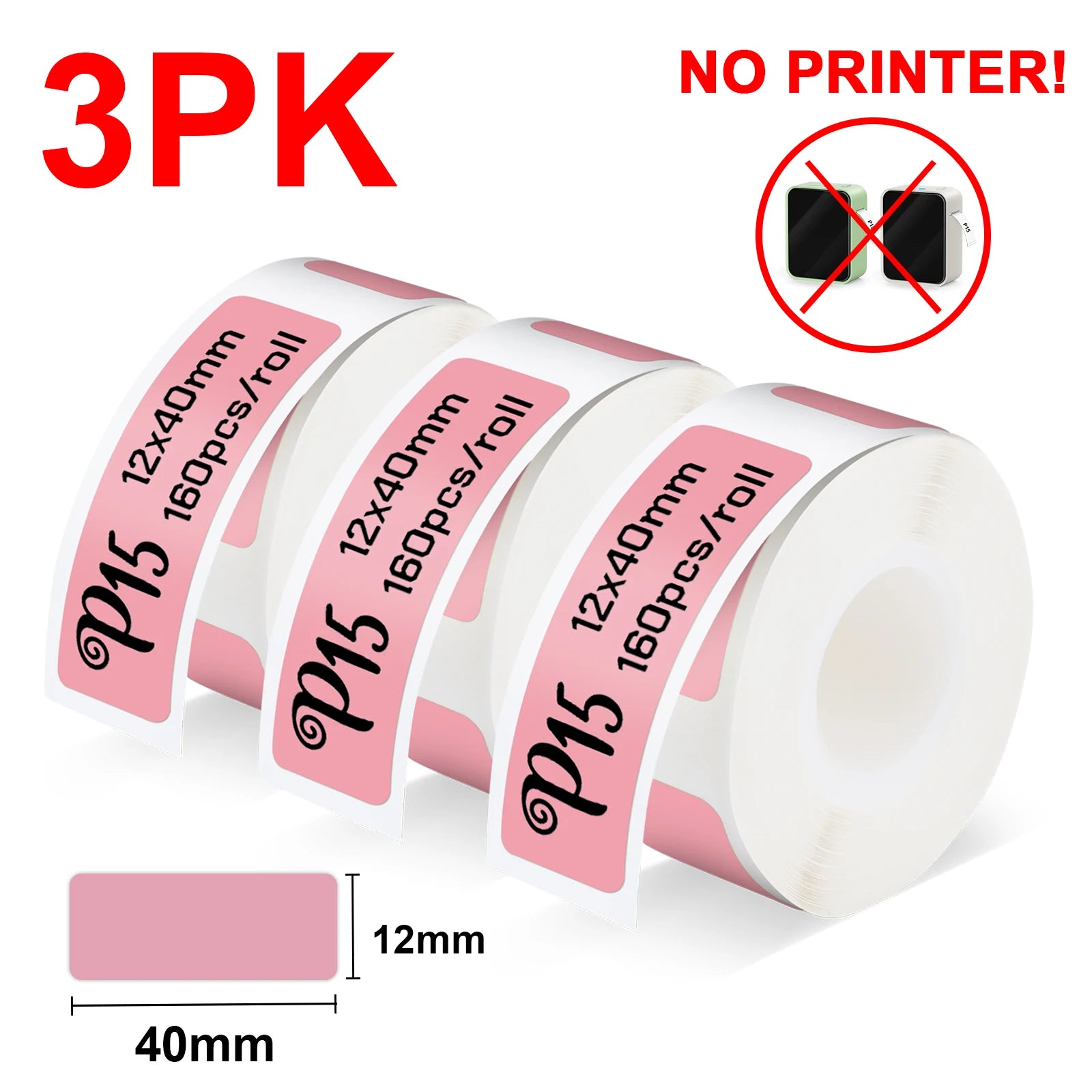 Storazone 3PK Pink Paper Wireless Label Printer P15 Portable Bluetooth Thermal Label Maker Handheld Mini Machine with Adhesive Label Tape Home Office Use