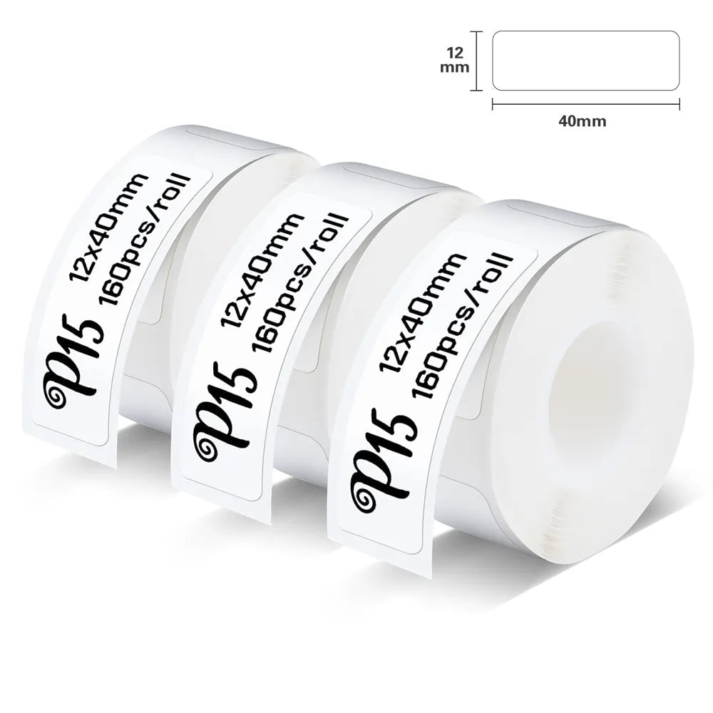 Storazone 3PK White 12-40mm Thermal Label Printer P15 Similar as D11 D110 D101 Labeling Machine Wireless Bluetooth Label Maker or 3PK Adhesive Label Tape