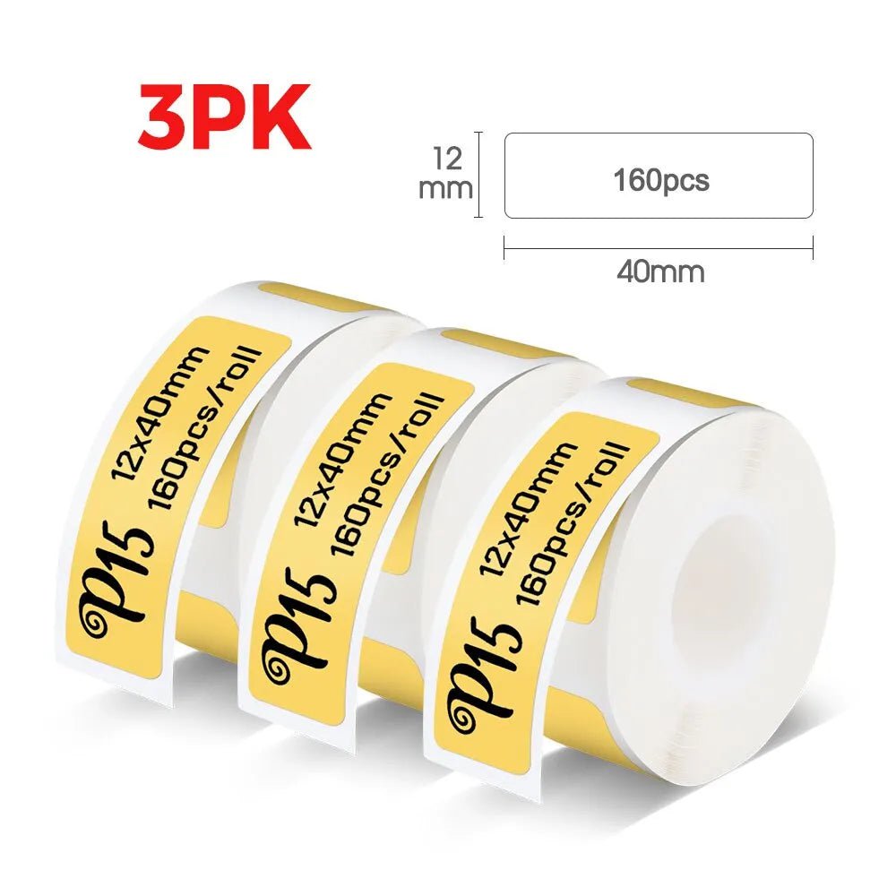 Storazone 3PK Yellow Label P15 Thermal Label Printer Similar as D11 D110 D101 Mini Label Maker Portable Sticker Label Machine or 3PK-6PK 12mm Label Paper