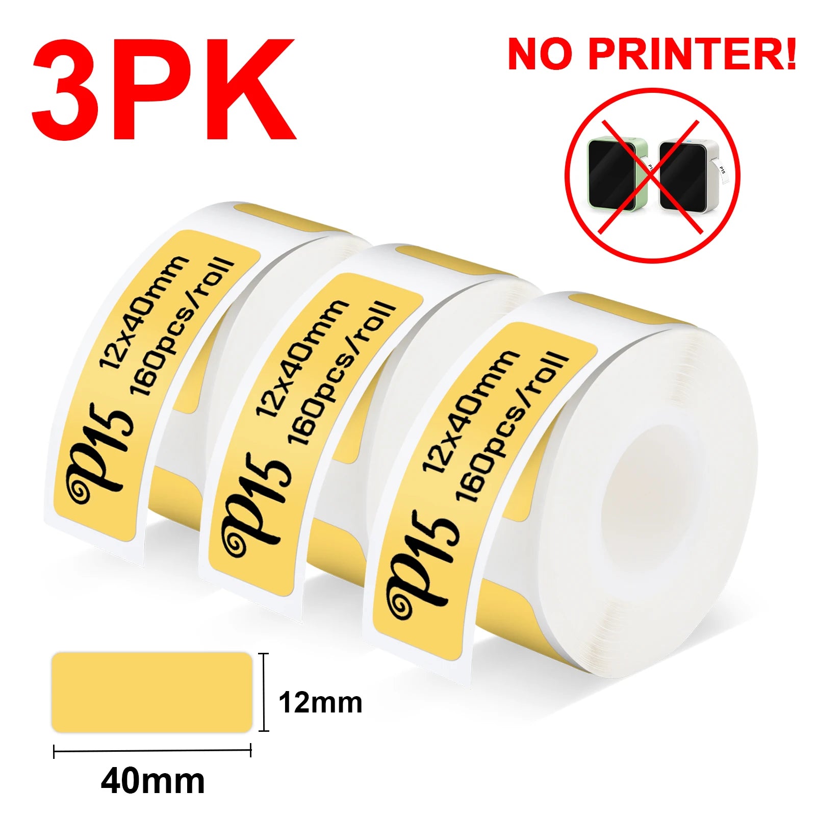 Storazone 3PK Yellow Paper Wireless Label Printer P15 Portable Bluetooth Thermal Label Maker Handheld Mini Machine with Adhesive Label Tape Home Office Use