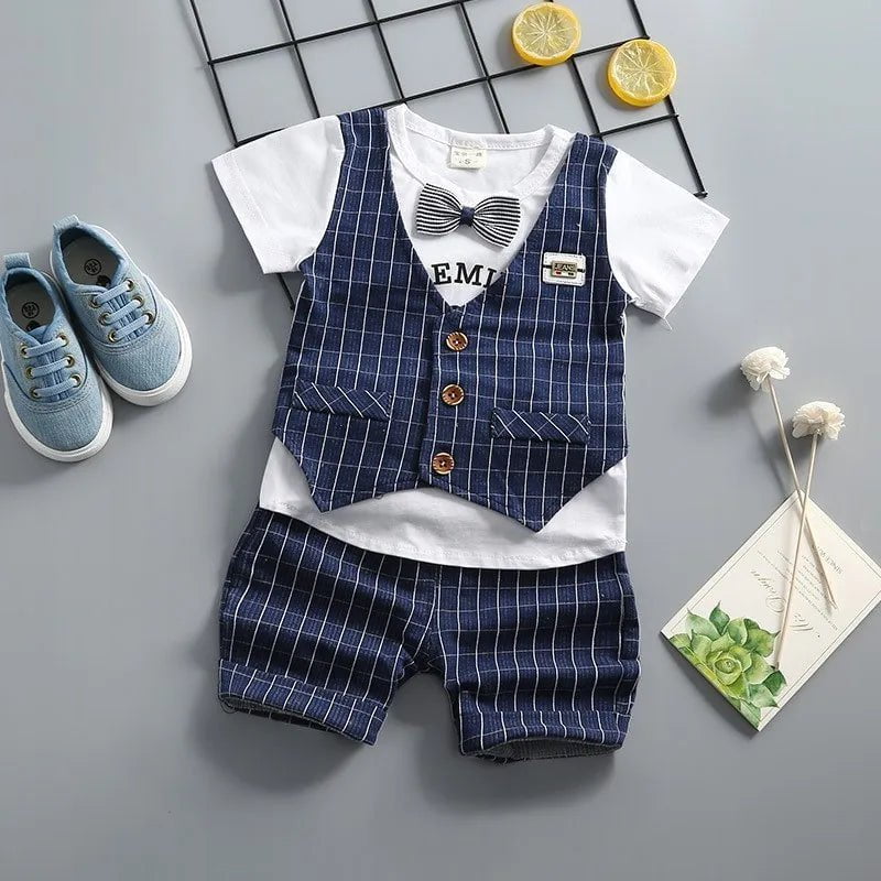 Storazone 3T / CWW 3kou S blue New Summer Newborn Baby Boys Clothes Children Gentleman Tie T-shirt Shorts 2Pcs/Set Toddler Cotton Girls Clothing Kids Tracksuit