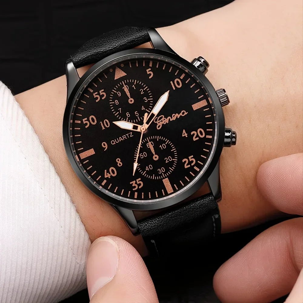 Storazone 4/2/1pcs Men Sports Watches Set Man Business Quartz Wristwatch Luxury Brown Leather Bracelet Men Casual Clock Watch（no Box）