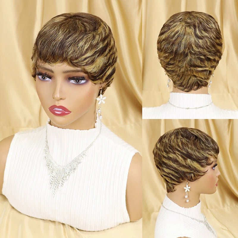 Storazone 4-27 / CHINA / 6inches | 150% peluca Short Straight Human Hair Wigs Pixie Cut Brazilian Hair for Black Women Machine Made Cheap Peruvian Wig Withbang perruque