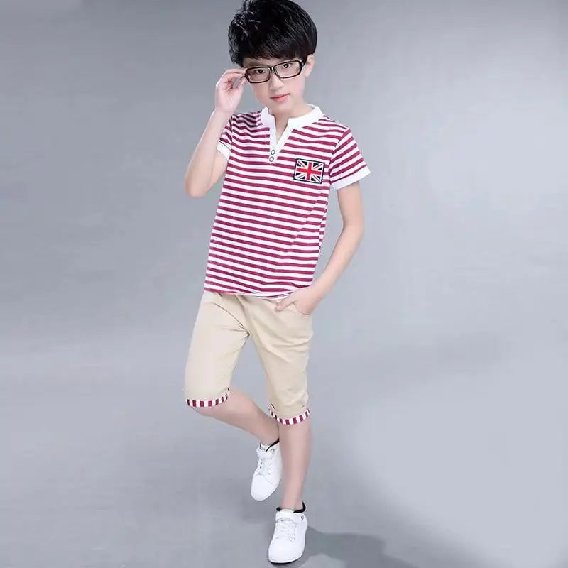 Storazone 4 / 2T Baby Big Boys Kids Polo Shirt Tops 2021 Fashion Dots Boy Summer Clothing Set T Shirt+Pants Children Boys Clothes Sets 3-15 years