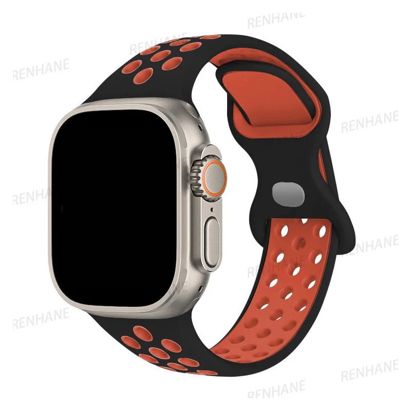 Storazone 4 Black Red / 38mm 40mm 41mm Silicone Strap For Apple Watch band 8 7 45mm 41mm 49 44mm 42mm 40mm 38mm Breathable Wristband For iWatch series 6 5 4 3 SE Ultra