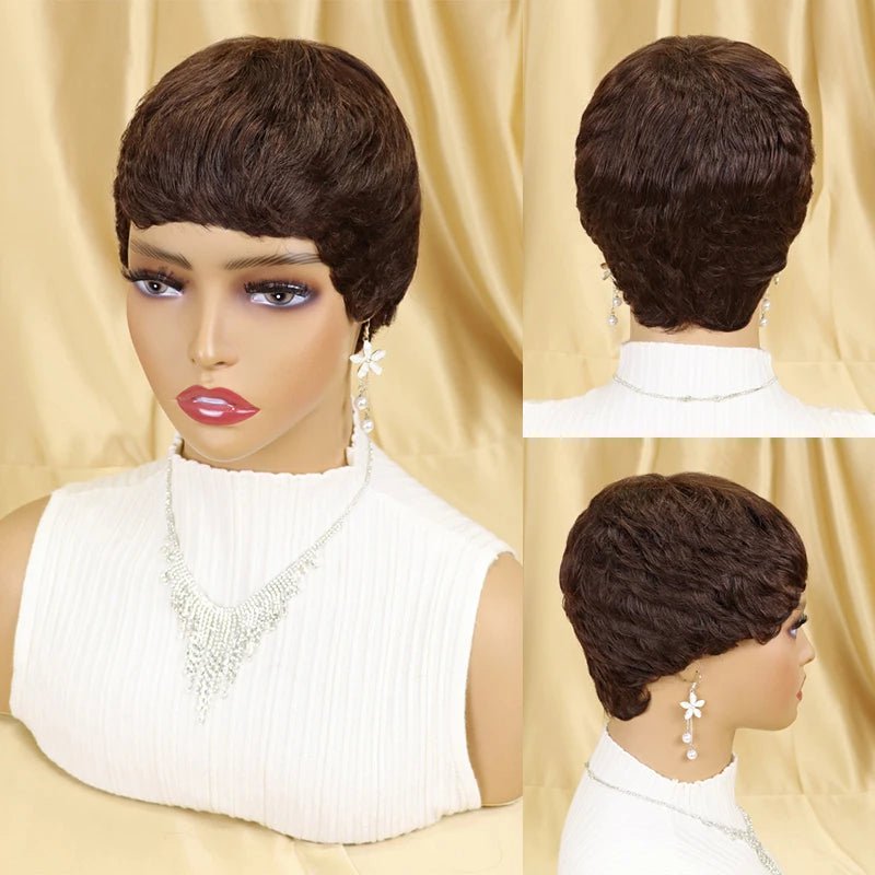 Storazone #4 / CHINA / 6inches | 150% peluca Short Straight Human Hair Wigs Pixie Cut Brazilian Hair for Black Women Machine Made Cheap Peruvian Wig Withbang perruque