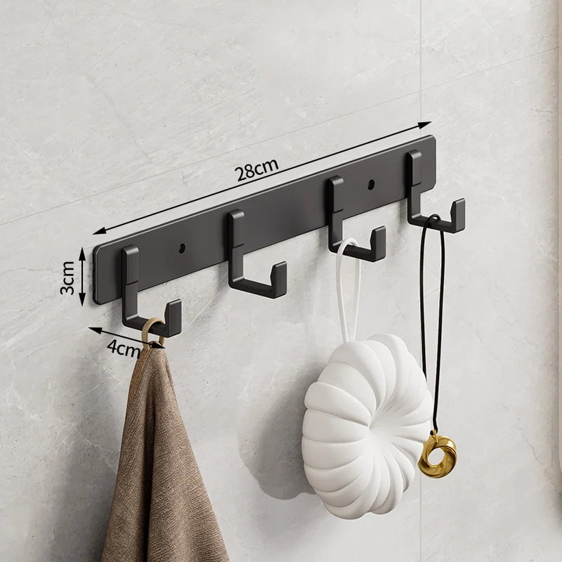 Storazone 4 hooks Space Aluminum Black Hook Bathroom Towel Hook Living Room Door Back Clothes Hook Simple Black Storage Hook To Save Space