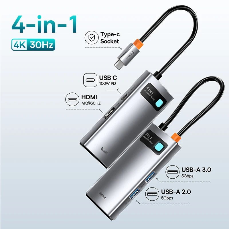 Storazone 4 in 1 30Hz USB 3.0 / Russian Federation Baseus 10Gbps USB C Hub Type C to HDMI-compatible USB Adapter Ethernet Port Docking Station for MacBook  Air M1 M2 USB Splitter